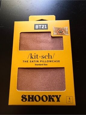 New kitsch Satin Pillowcase Standard BT21 Shooky Line Friends Bronze Brown